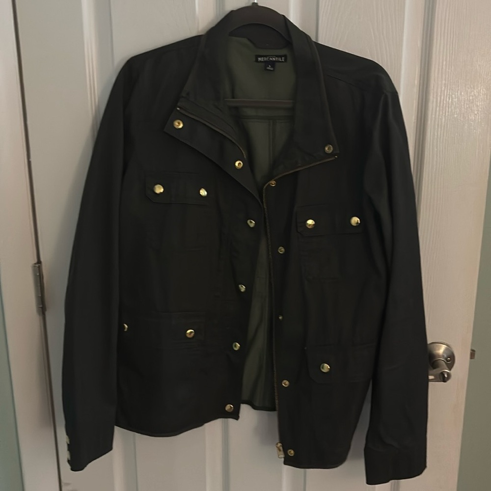 JCrew Mercantile dark green jacket. Great for spring!
